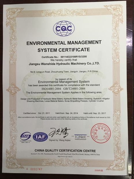 China Jiangsu Wanshida Hydraulic Machinery Co., Ltd certification